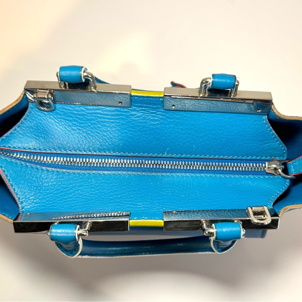 Fendi 3Jours Mini Blue Leather Top Handle Bag W Silver Accent & Crossbody Strap - Picture 14 of 16